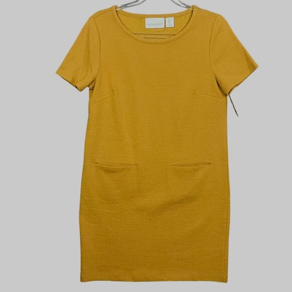CYNTHIA ROWLEY Shift Dress Mustard Gold Yellow Jaquard NWT NEW Pockets sz S - Picture 1 of 8